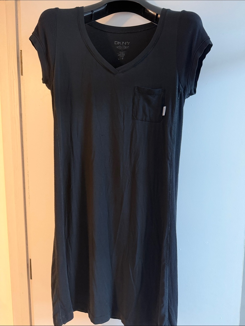 DKNY Black V-Neck Short Sleeve Tunic with Chest Pocket